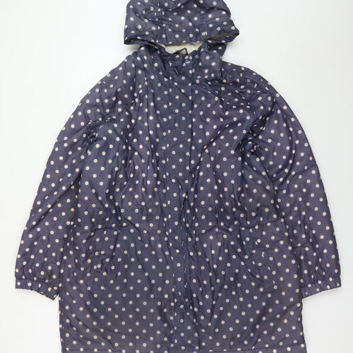 Cotton Traders Women's Blue Polka Dot Hooded Rain Coat Size 16