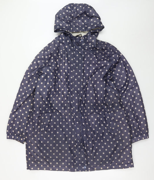Cotton Traders Women's Blue Polka Dot Hooded Rain Coat Size 16