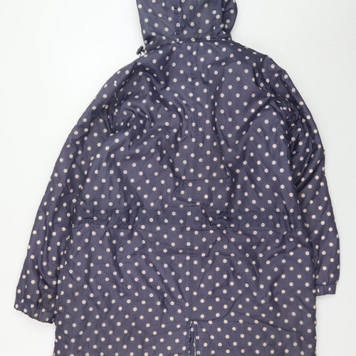 Cotton Traders Women's Blue Polka Dot Hooded Rain Coat Size 16