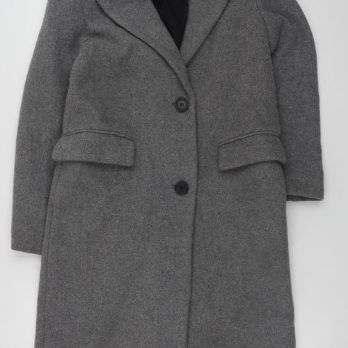 Bershka Women Grey Wool Blend Long Overcoat Size 6 Excellent