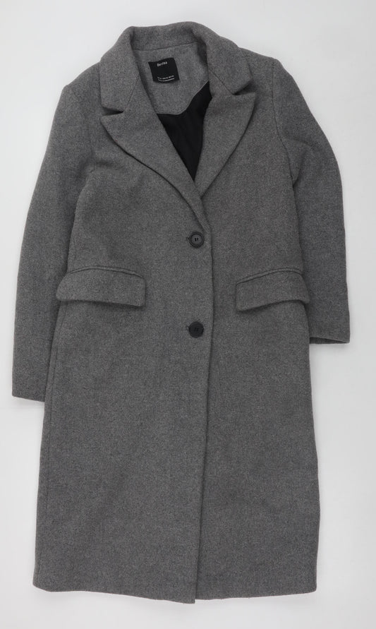 Bershka Women Grey Wool Blend Long Overcoat Size 6 Excellent