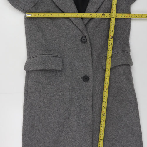 Bershka Women Grey Wool Blend Long Overcoat Size 6 Excellent