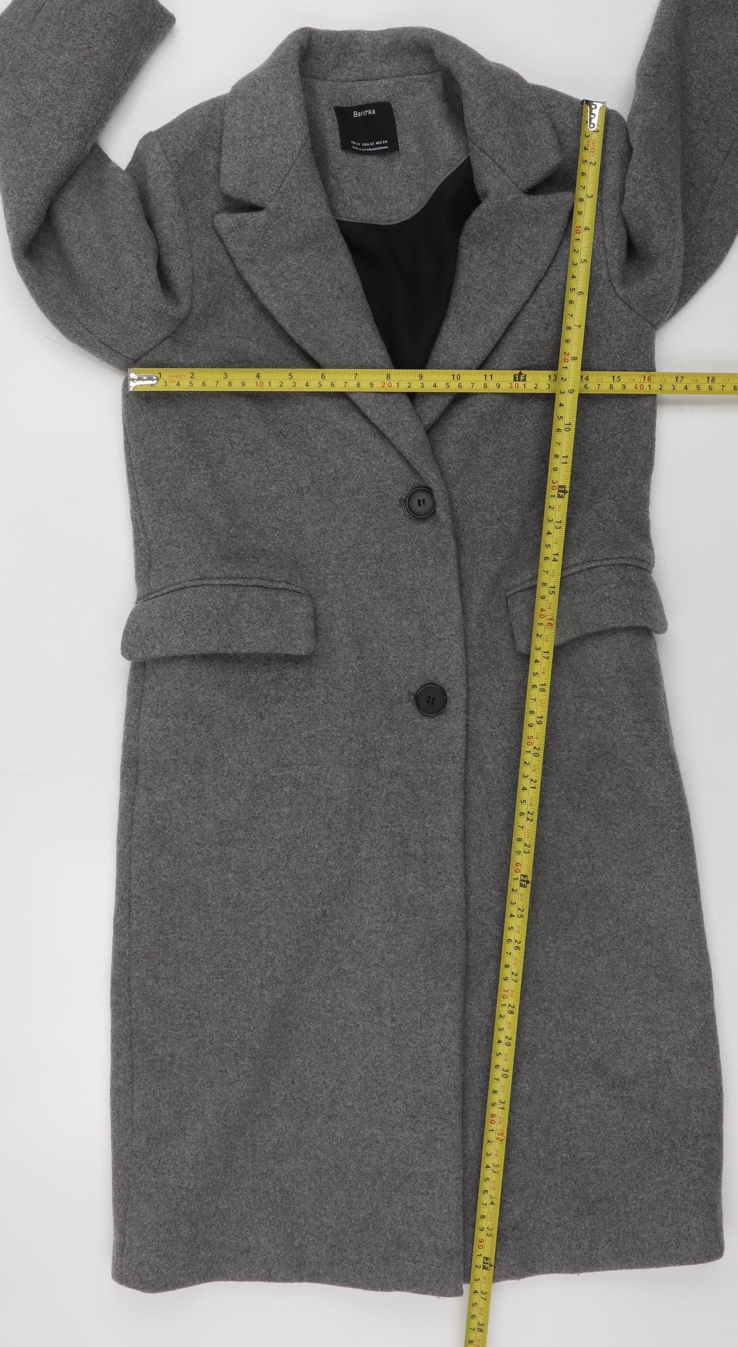 Bershka Women Grey Wool Blend Long Overcoat Size 6 Excellent
