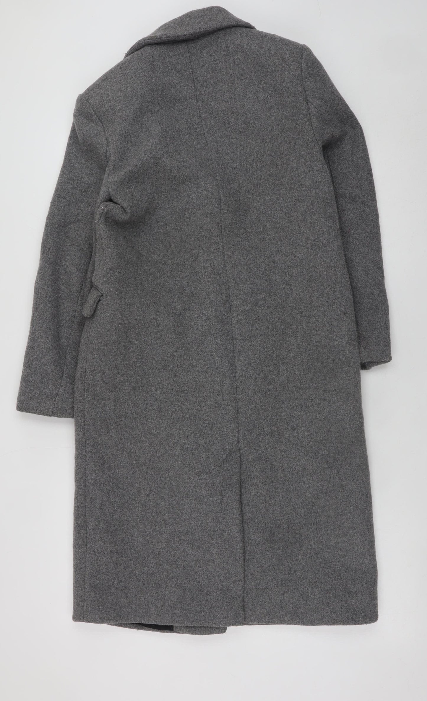 Bershka Women Grey Wool Blend Long Overcoat Size 6 Excellent