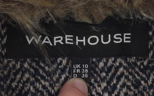 Warehouse Women's Grey Wool Blend Fur Collar Pea Coat Size 10