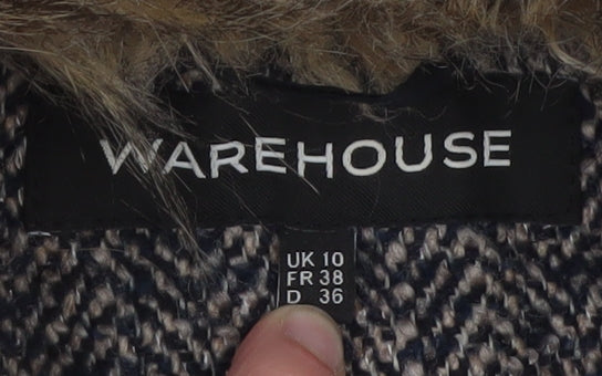 Warehouse Women's Grey Wool Blend Fur Collar Pea Coat Size 10