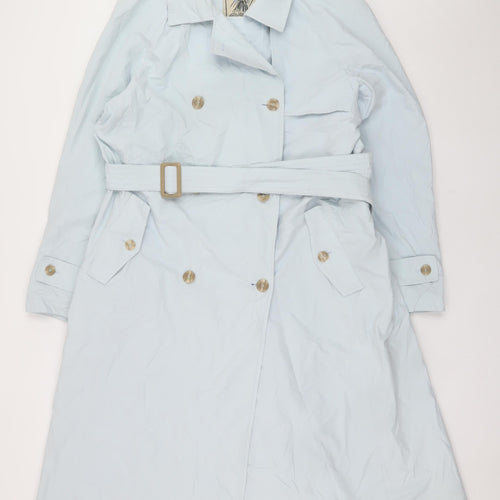 Four Seasons Womens Blue XL Long Trench Coat Belted Waterproof Classic