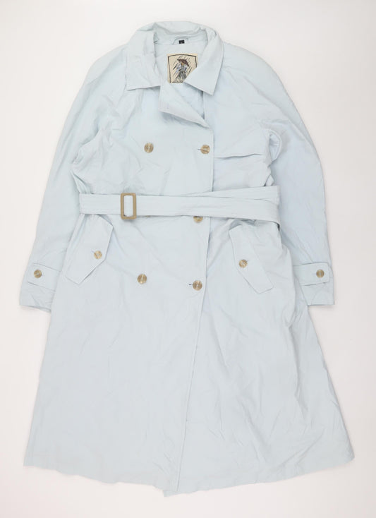 Four Seasons Womens Blue XL Long Trench Coat Belted Waterproof Classic