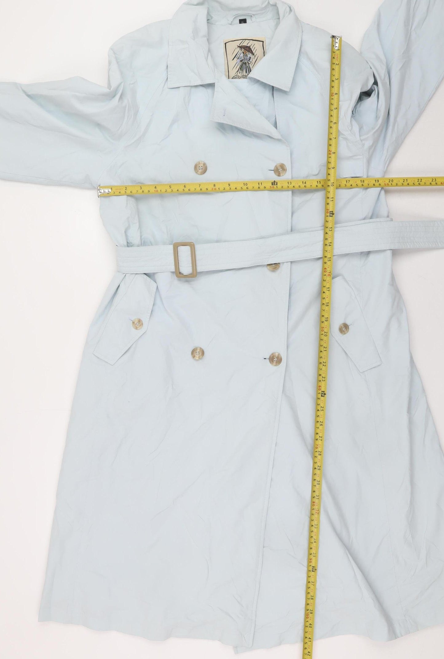 Four Seasons Womens Blue XL Long Trench Coat Belted Waterproof Classic