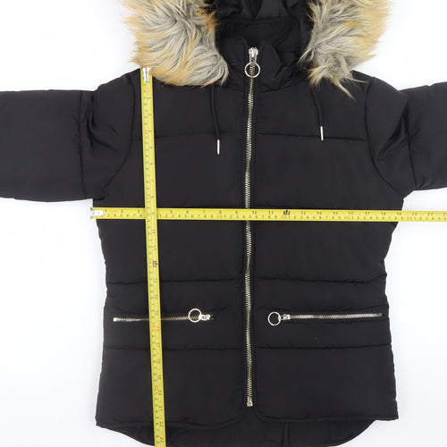 Topshop Women’s Black Faux Fur Hooded Puffer Jacket Size 6