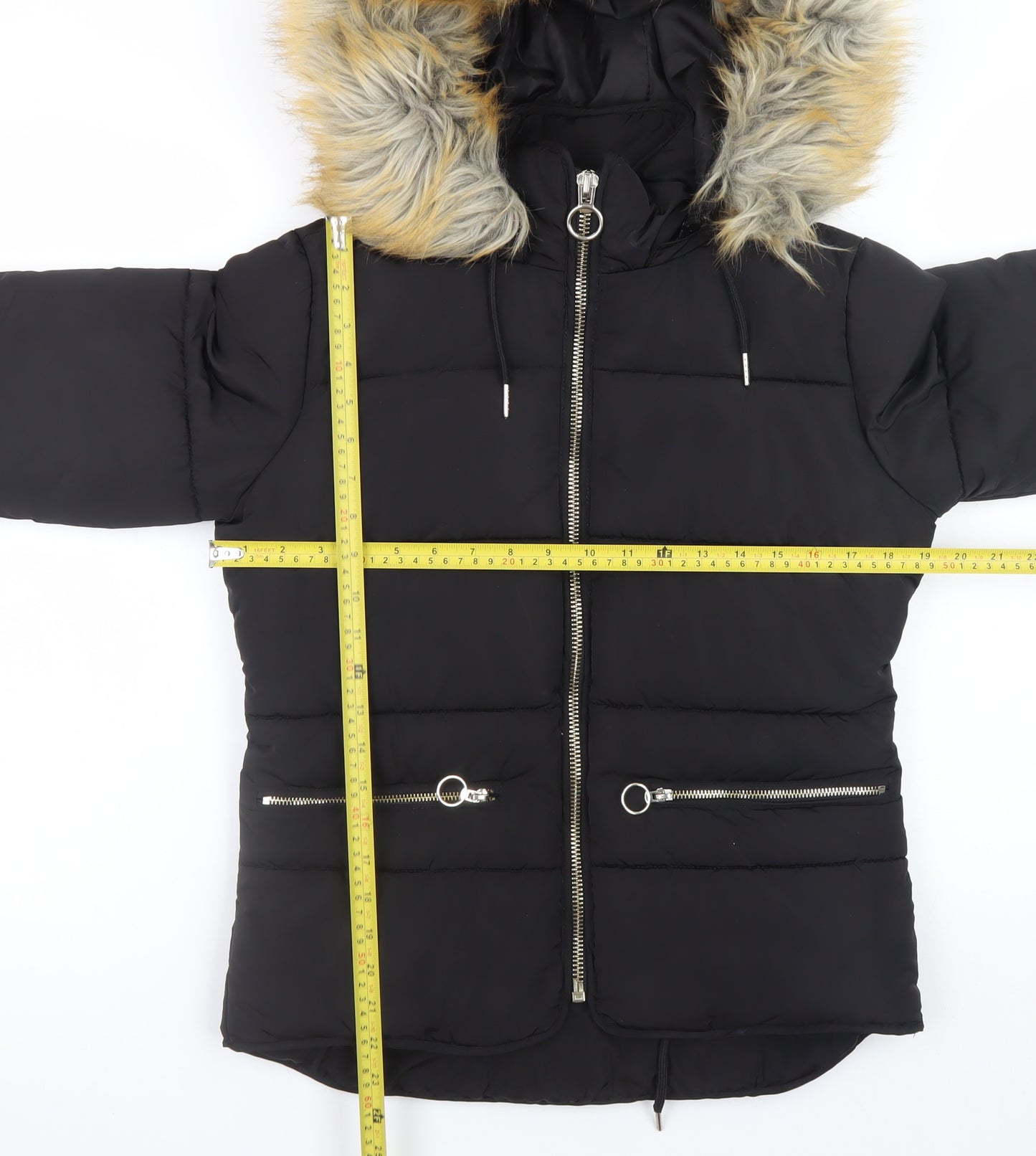 Topshop Women’s Black Faux Fur Hooded Puffer Jacket Size 6