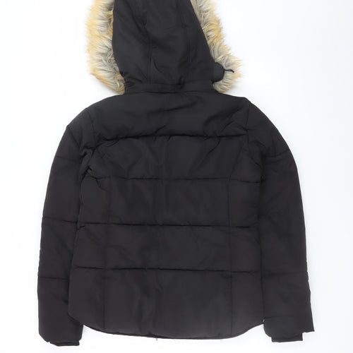Topshop Women’s Black Faux Fur Hooded Puffer Jacket Size 6