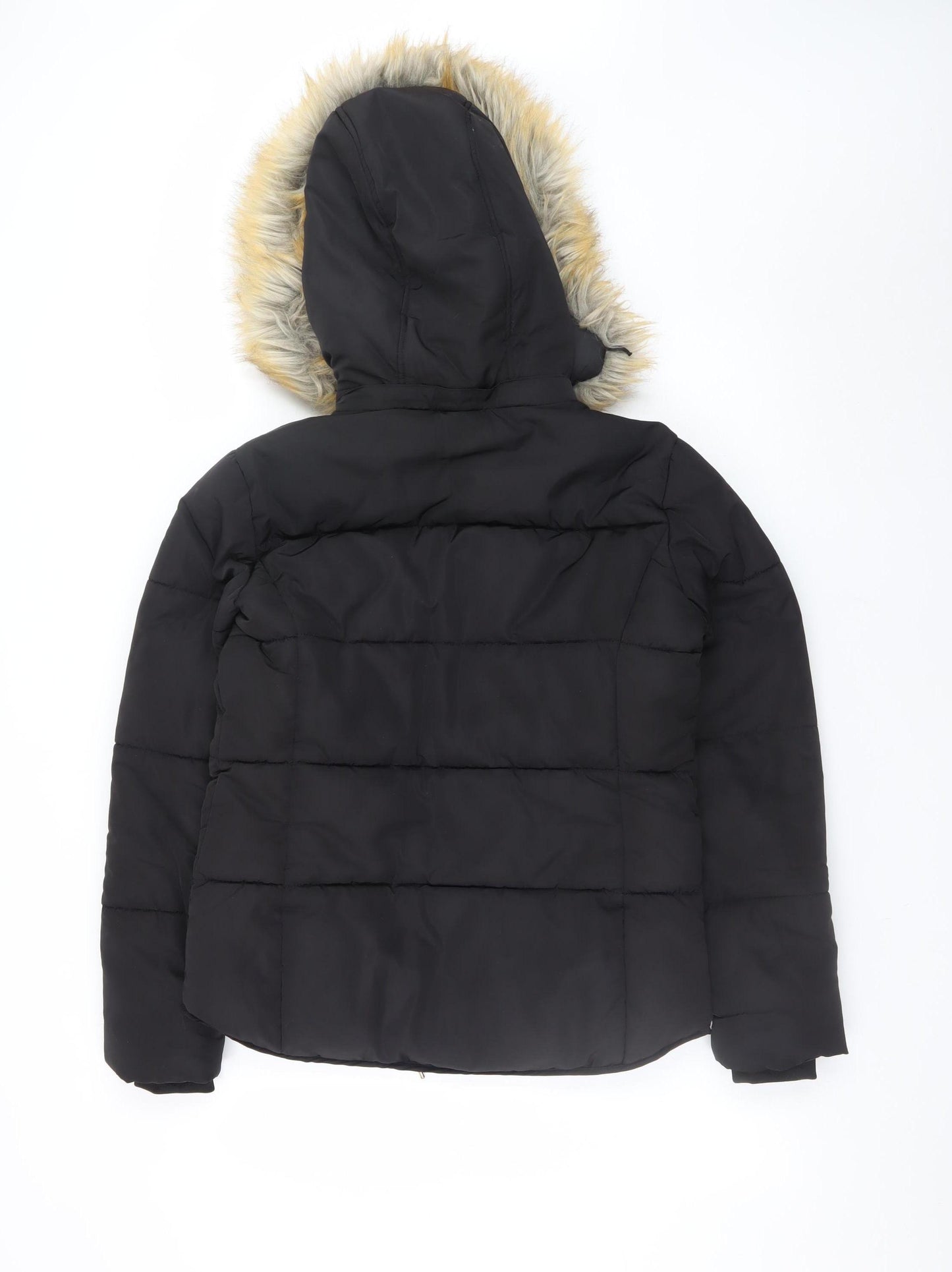Topshop Women’s Black Faux Fur Hooded Puffer Jacket Size 6