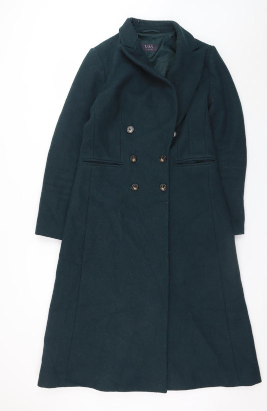 Marks and Spencer Womens Green Wool Blend Long Double Breasted Coat UK 10