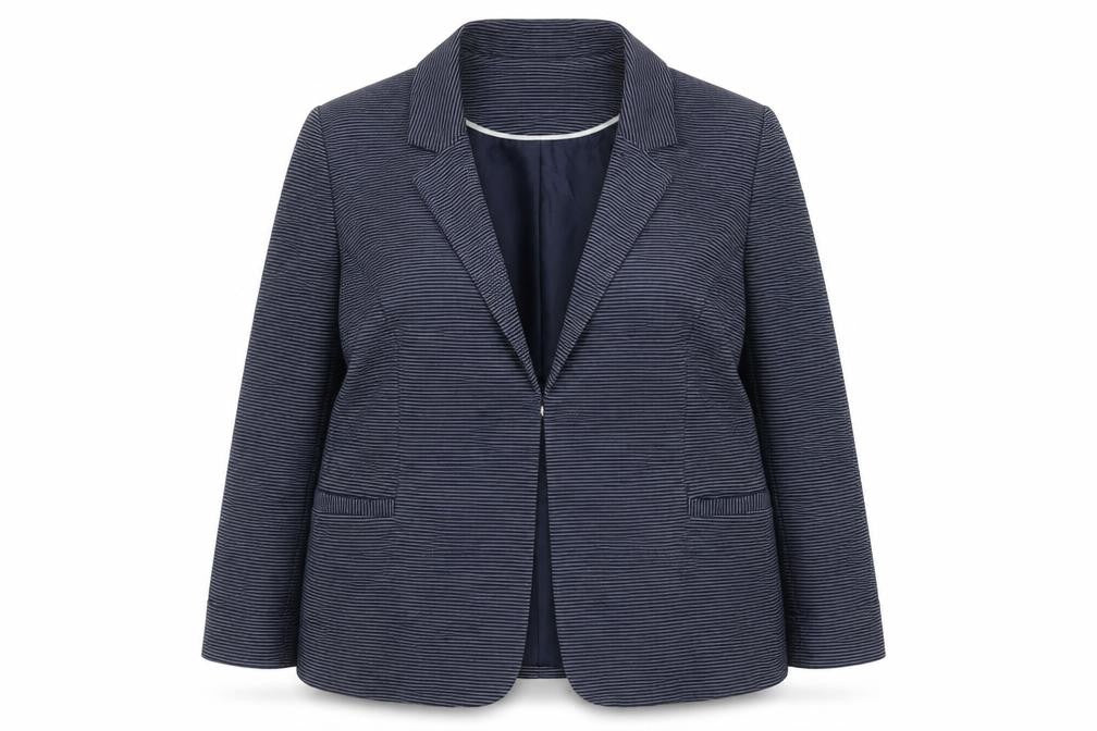 Front view of Principles by Ben de Lisi Petite Women's Blue Striped Blazer, size 18