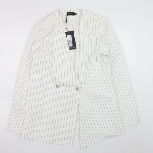 PrettyLittleThing Women’s White Striped Longline Blazer UK 10