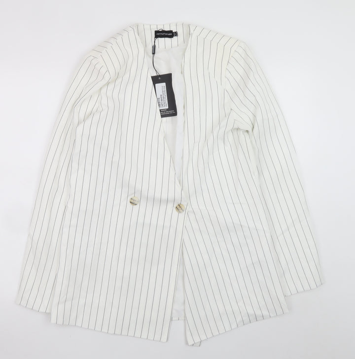 PrettyLittleThing Women’s White Striped Longline Blazer UK 10