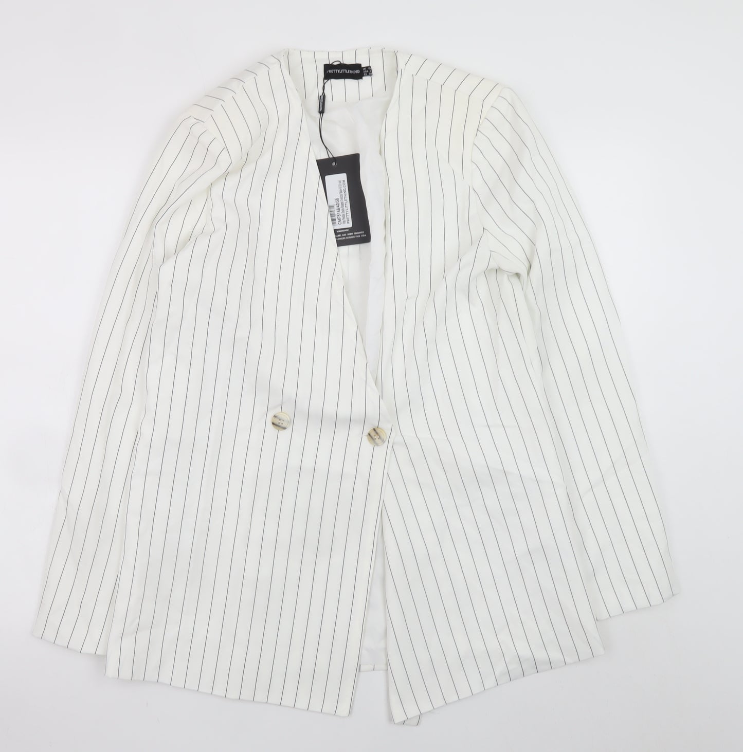 PrettyLittleThing Women’s White Striped Longline Blazer UK 10