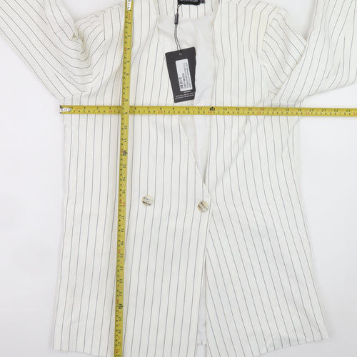 PrettyLittleThing Women’s White Striped Longline Blazer UK 10