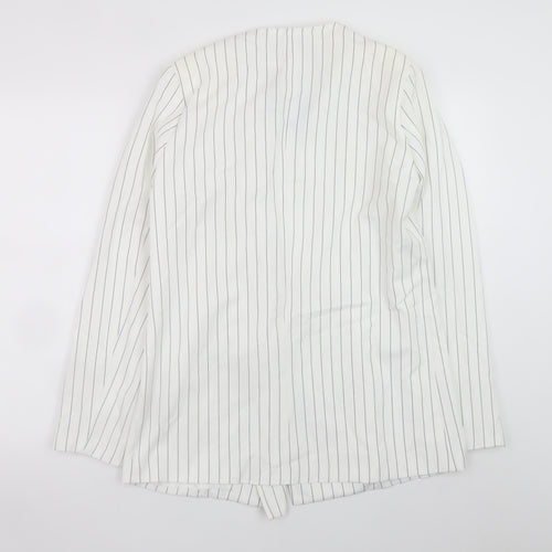 PrettyLittleThing Women’s White Striped Longline Blazer UK 10
