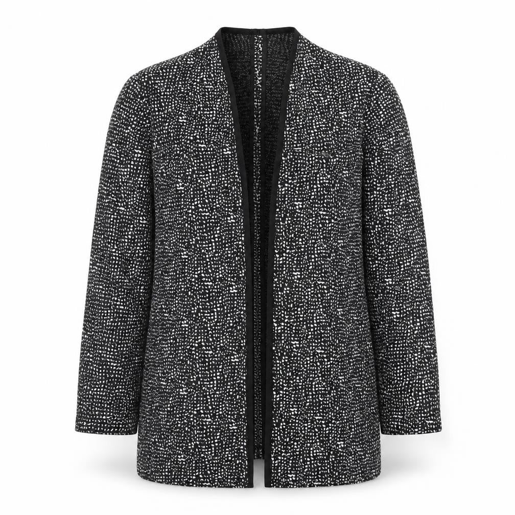 Front view of Next Women’s Black White Knit Open Jacket, size UK 10, Casual Workwear