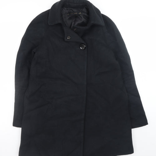 Zara Women Black Wool Blend Mid-Length Overcoat Size S