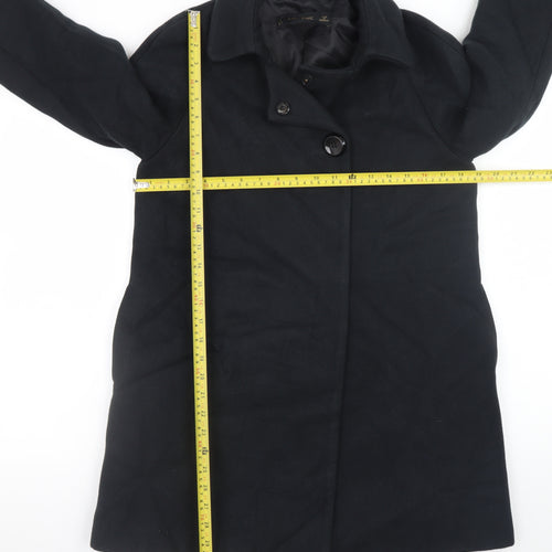 Zara Women Black Wool Blend Mid-Length Overcoat Size S