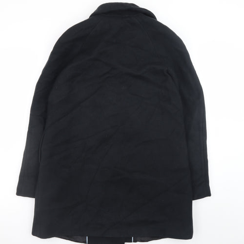 Zara Women Black Wool Blend Mid-Length Overcoat Size S