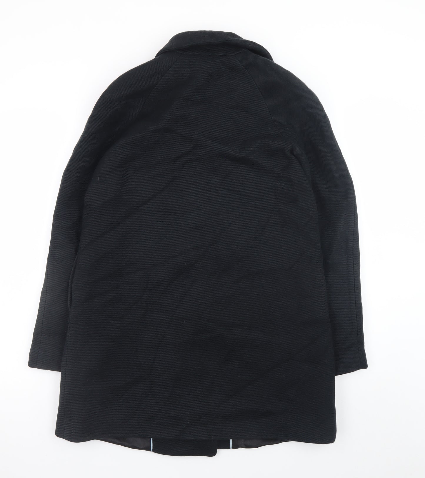 Zara Women Black Wool Blend Mid-Length Overcoat Size S
