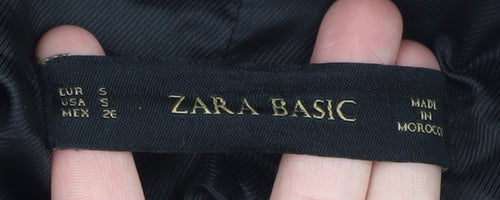 Zara Women Black Wool Blend Mid-Length Overcoat Size S