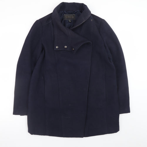 MNG Women's Blue Wool Blend Mid-Length Overcoat Size 12