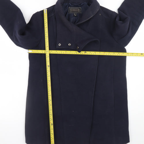 MNG Women's Blue Wool Blend Mid-Length Overcoat Size 12