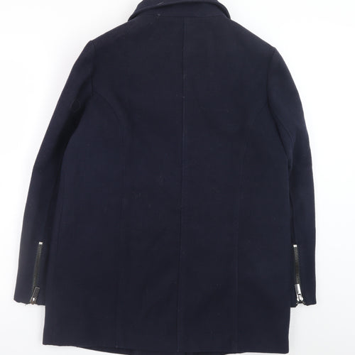 MNG Women's Blue Wool Blend Mid-Length Overcoat Size 12