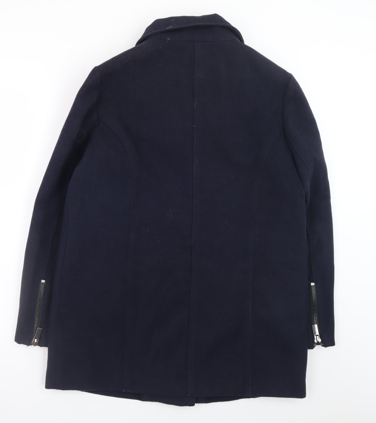 MNG Women's Blue Wool Blend Mid-Length Overcoat Size 12