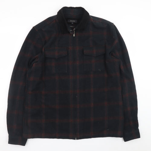 River Island Men's Black Check Overshirt L Zip Long Sleeve Flannel