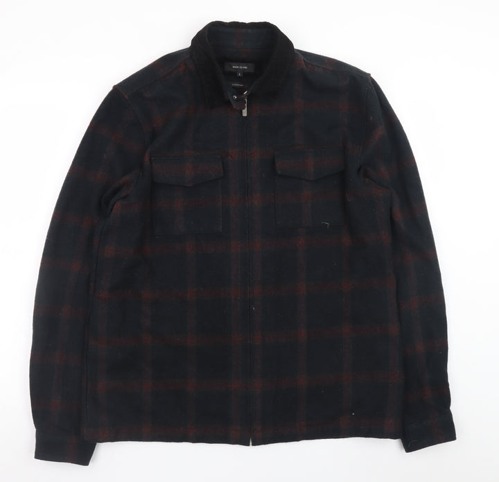 River Island Men's Black Check Overshirt L Zip Long Sleeve Flannel