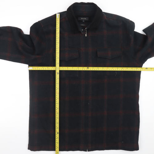 River Island Men's Black Check Overshirt L Zip Long Sleeve Flannel