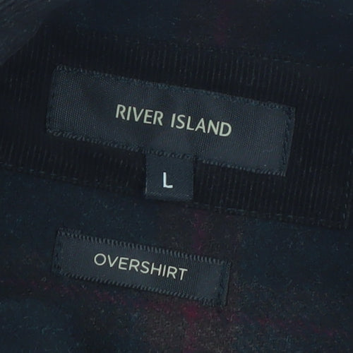 River Island Men's Black Check Overshirt L Zip Long Sleeve Flannel