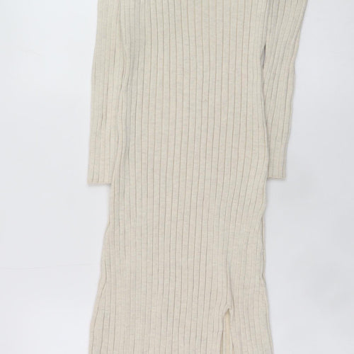 H&M Teens Beige Long Sleeve Rib Knit Bodycon Dress Size 8-10