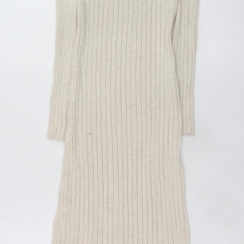 H&M Teens Beige Long Sleeve Rib Knit Bodycon Dress Size 8-10