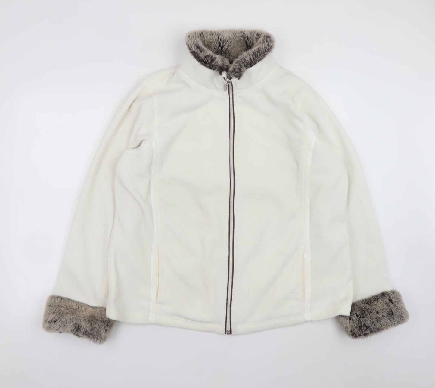 Debenhams Women’s White Faux Fur Trim Fleece Zip Jacket Size 22