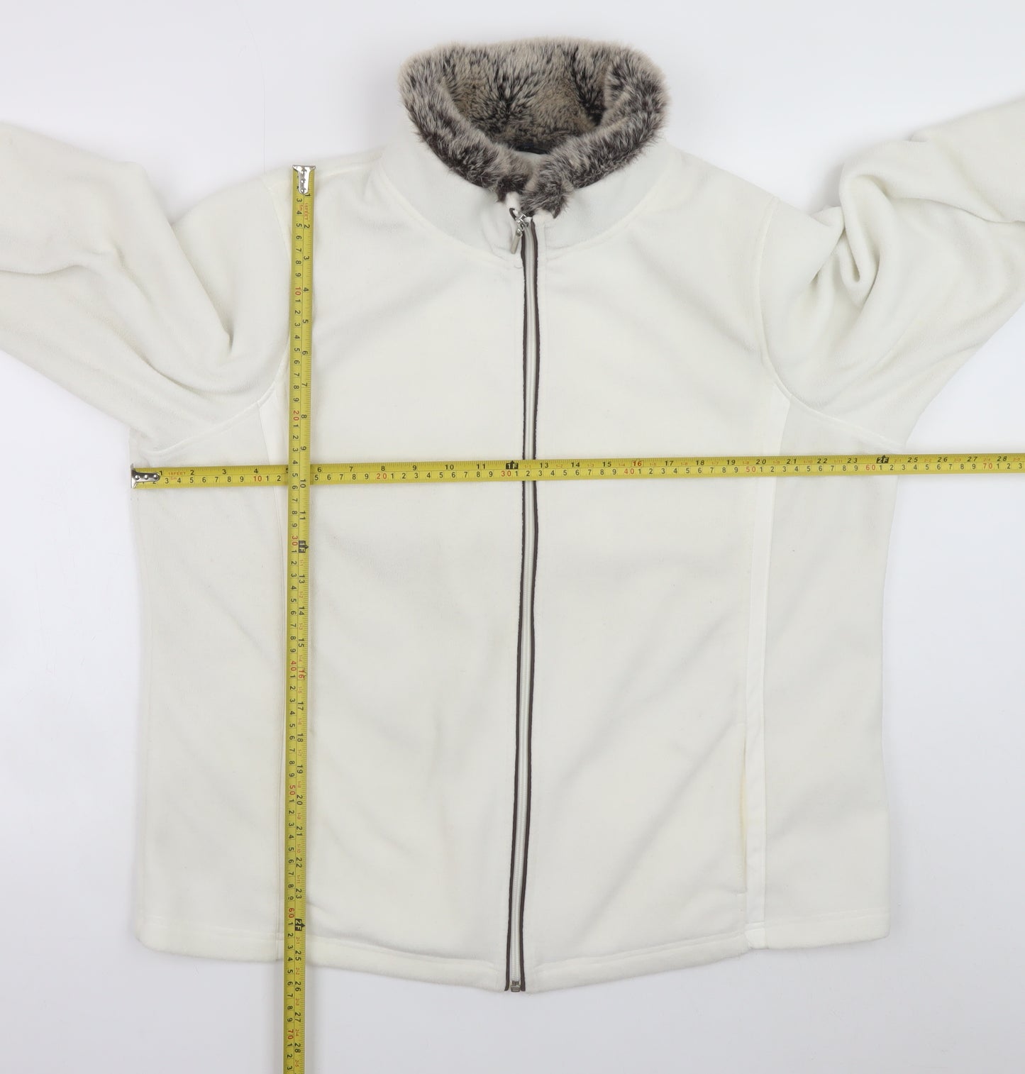 Debenhams Women’s White Faux Fur Trim Fleece Zip Jacket Size 22