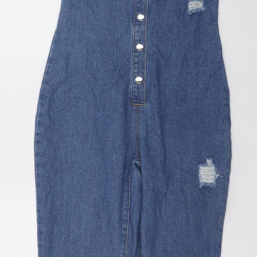 PrettyLittleThing Women's Blue Denim Sleeveless Button Jumpsuit UK 8