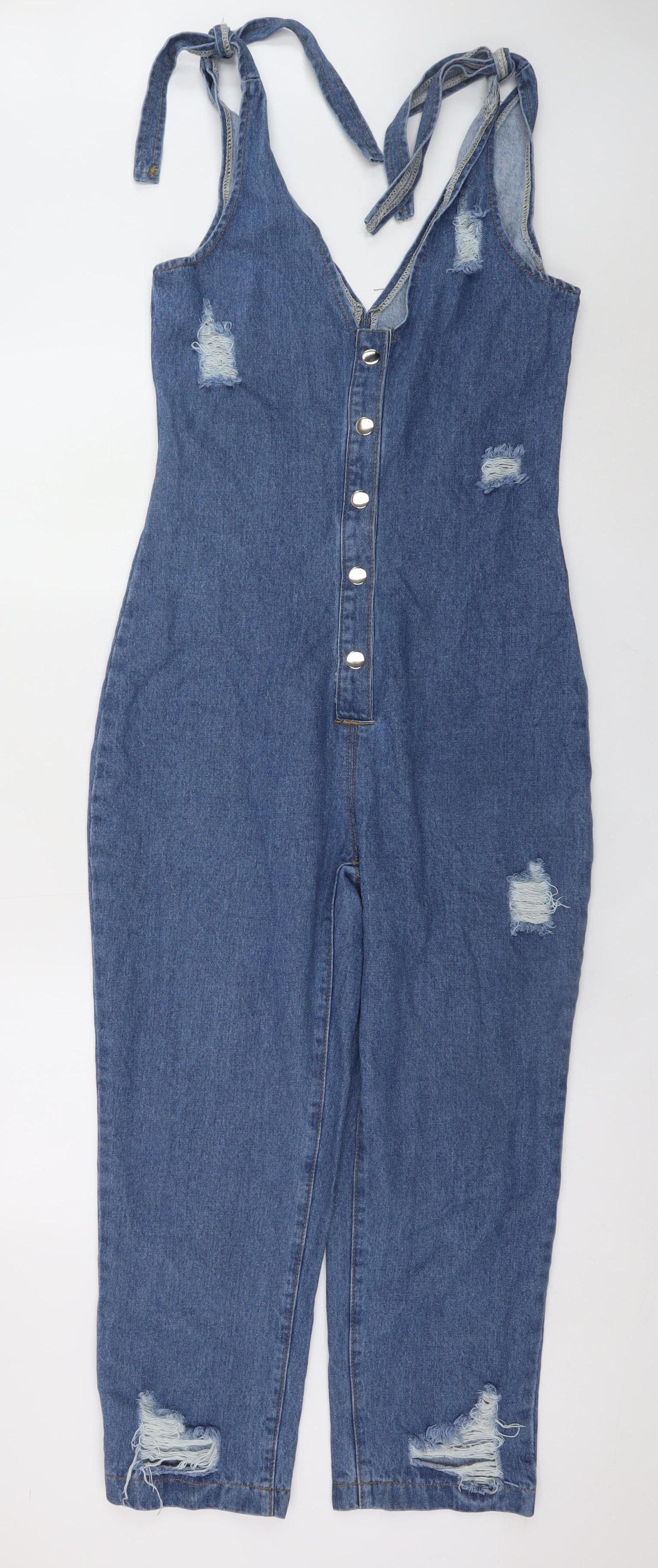 PrettyLittleThing Women's Blue Denim Sleeveless Button Jumpsuit UK 8