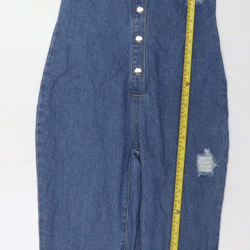 PrettyLittleThing Women's Blue Denim Sleeveless Button Jumpsuit UK 8