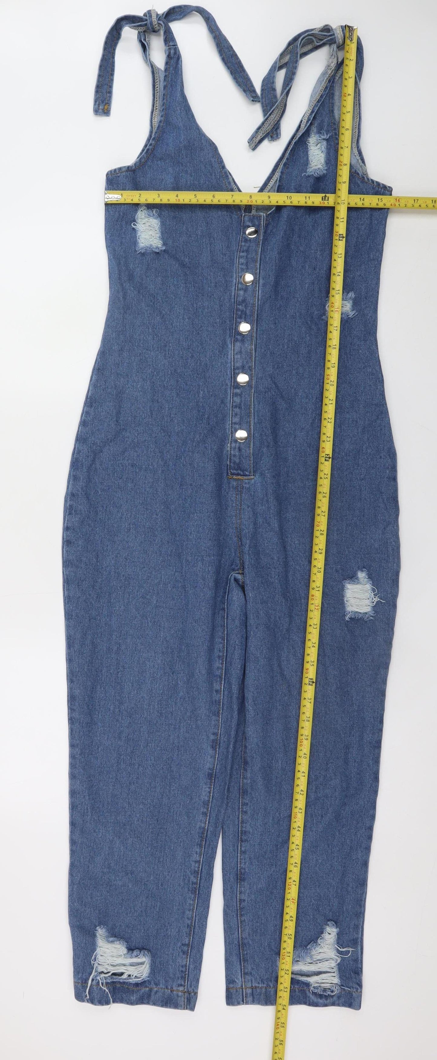 PrettyLittleThing Women's Blue Denim Sleeveless Button Jumpsuit UK 8