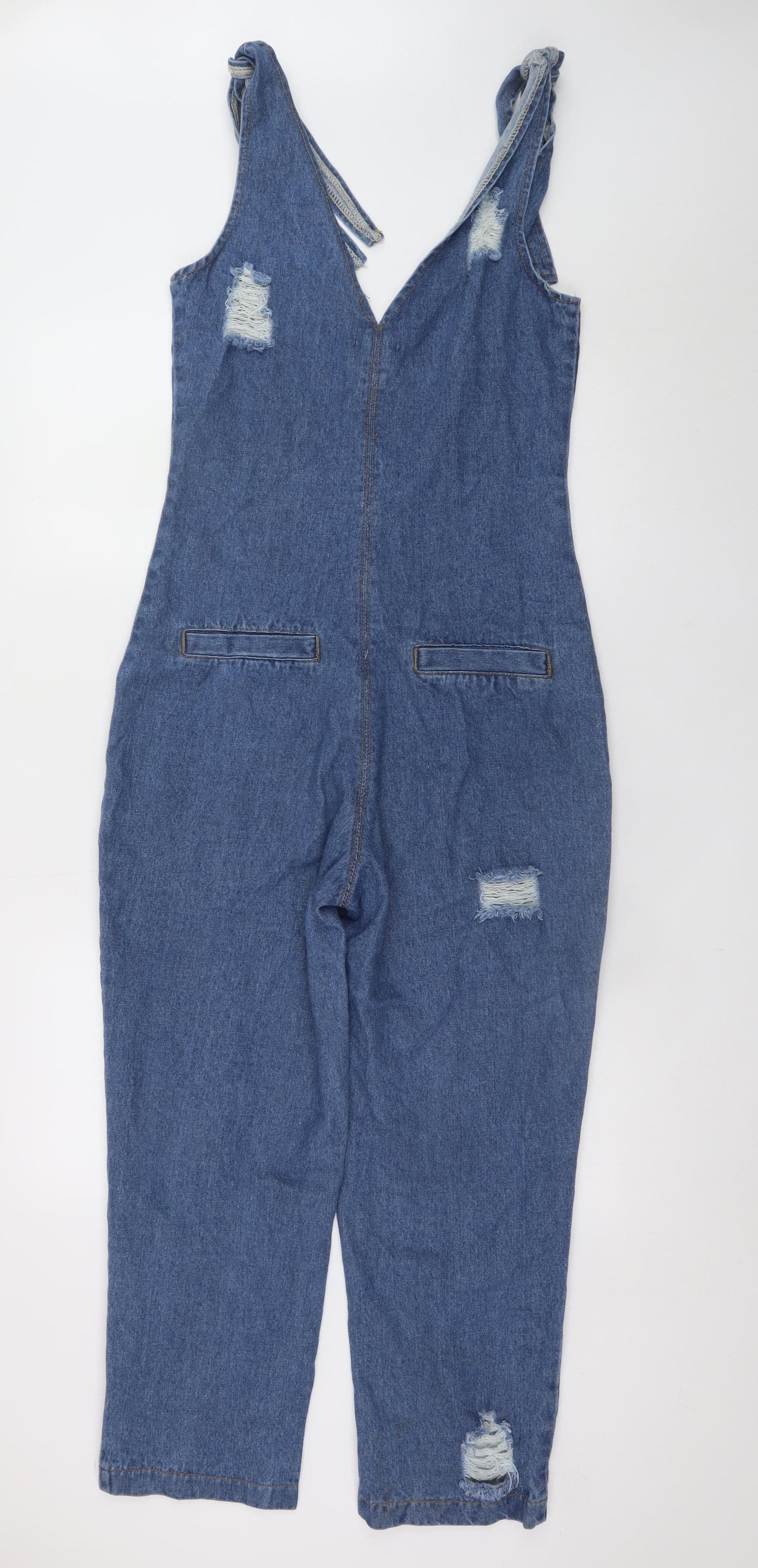PrettyLittleThing Women's Blue Denim Sleeveless Button Jumpsuit UK 8