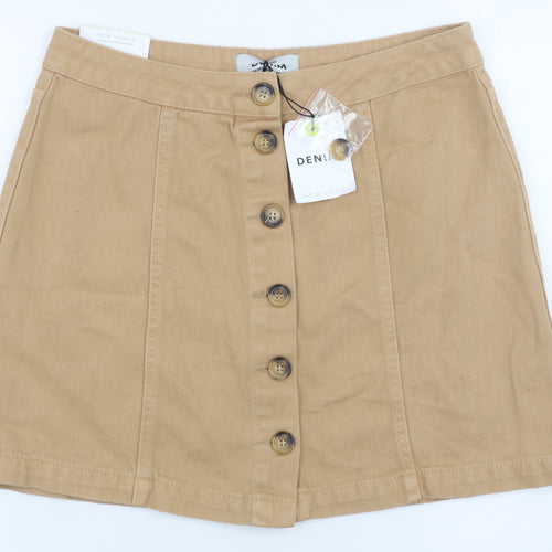 New Look Women Beige Cotton Denim A-Line Button Skirt UK 12