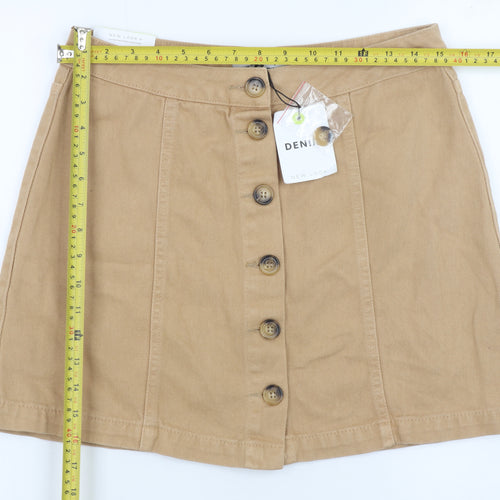 New Look Women Beige Cotton Denim A-Line Button Skirt UK 12