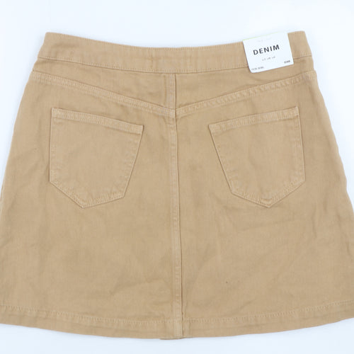 New Look Women Beige Cotton Denim A-Line Button Skirt UK 12